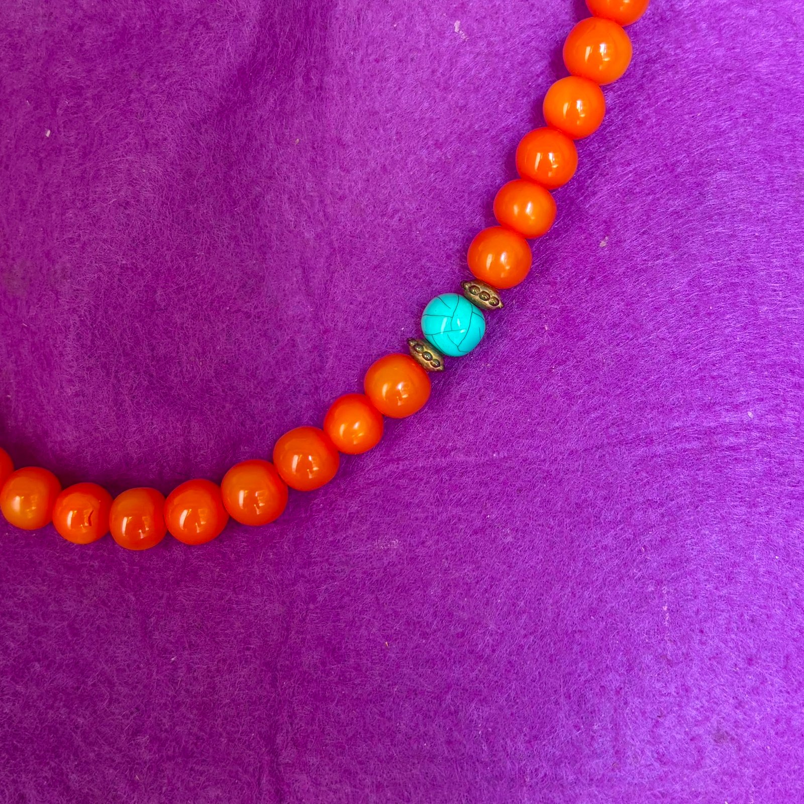Japamala Tibetano Original Naranja con Piedra Turquesa - Imagen 2