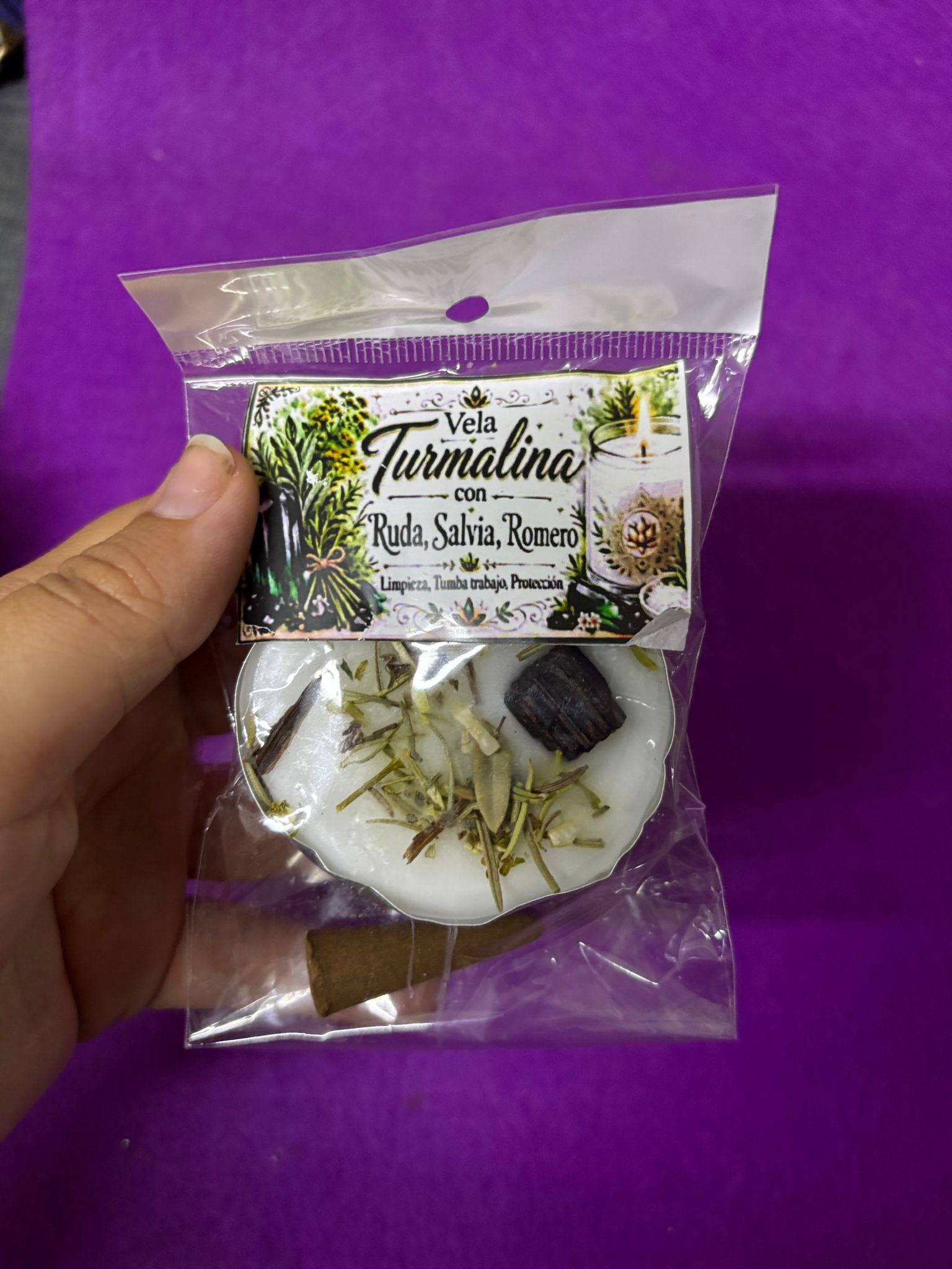 Vela Turmalina con Ruda, Salvia, Romero - Imagen 2