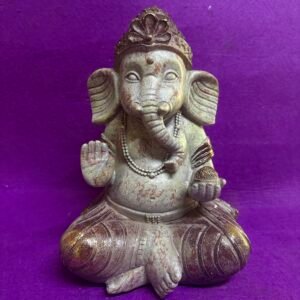 Ganesha color piedra blanca con toques dorados (22 cm)