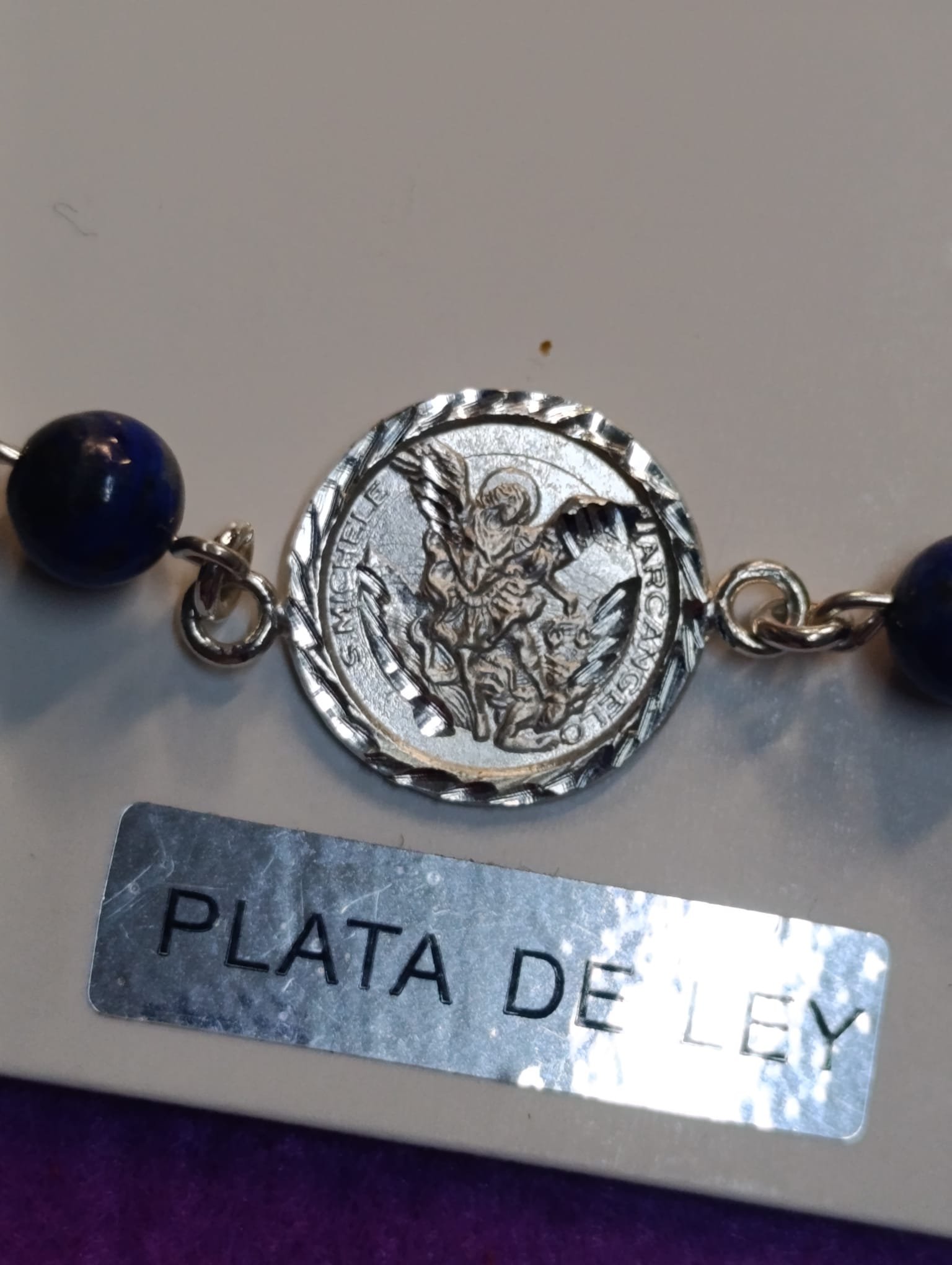 Pulsera del Arcángel San Miguel con Lapislázuli (Plata) - Imagen 2
