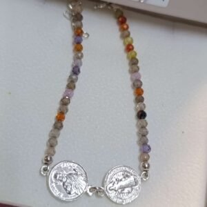 Pulsera super 7 con medalla de San benito y San Judas (Plata)